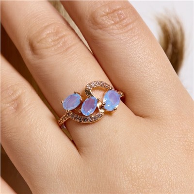 Кольцо 17 р ювелирная бижутерия коллекция "Дубай", покрытие позолота, вставка: фианиты и цирконы, цвет: нежно-голубой и прозрачный, арт.414.117-17