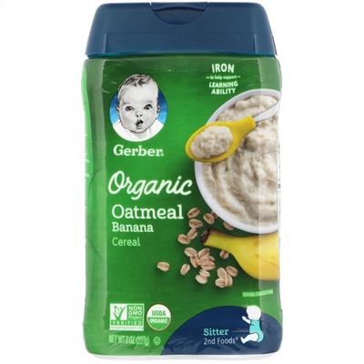 Gerber, Органическая овсяная каша с бананом, для малышей, умеющих сидеть, 227 г (8 унций)