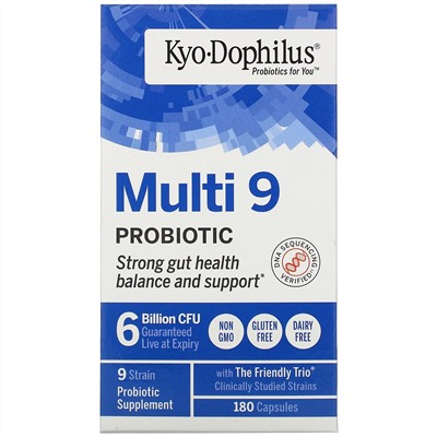 Kyolic, Kyo-Dophilus, Multi 9, пробиотик, 6 миллиардов КОЕ, 180 капсул