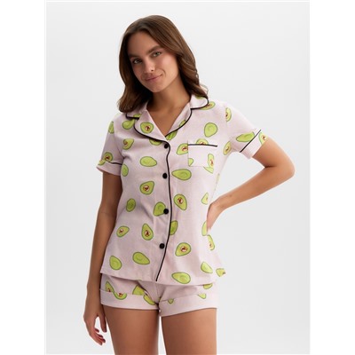 Пижама женская (рубашка, шорты) KAFTAN Avocado, размер 52-54, розовая