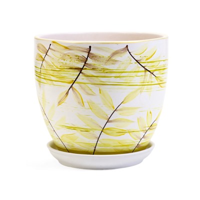 Горшок для цветов «Тропики », 2.5 л, d=18.5 см, h=16 см, с поддоном, керамика, белый