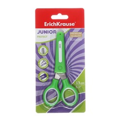 Ножницы детские ErichKrause Junior Protect, 13 см, с пластиковым чехлом и именным стикером, в блистере, МИКС