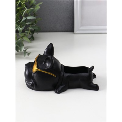 Подставка для мелочей «Французский бульдог в очках», 7×14×8.5 см, чёрная