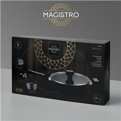 Сковорода Magistro Warrior, d=26 см, h=7 см, кованый алюминий, со стеклянной крышкой, ручка soft-touch, антипригарное покрытие, индукция, чёрная