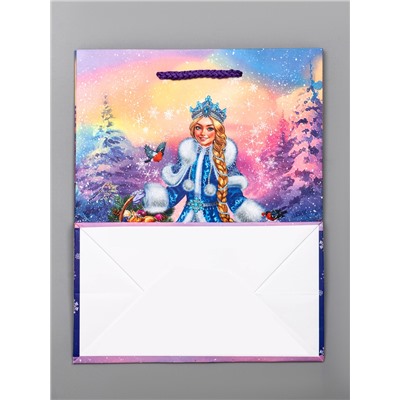 Пакет подарочный новогодний ламинированный, «Снегурочка ждет Деда Мороза», 18×10×22.3 см