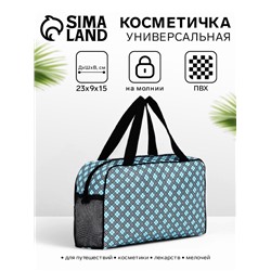 Косметичка-сумка на молнии с сеткой, с ручками, с принтом, голубая
