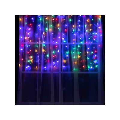 Гирлянда «Занавес» 1.5×1 м, IP20, прозрачная нить, 180 LED, свечение мульти, 8 режимов, 220 В