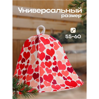 Шапка для бани и сауны «Сердечки», шерсть, полиэфир, «Добропаровъ»