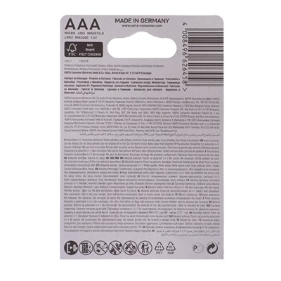 Батарейка алкалиновая Varta Energy, AAA, LR03-4BL, 1.5В, блистер, 4 шт.