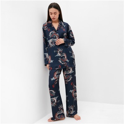 Пижама женская (рубашка, брюки) KAFTAN «Дракон», размер 48-50, синяя