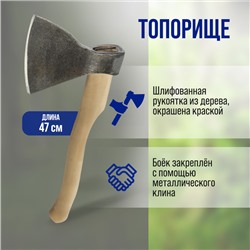 Топор кованый ТУНДРА, мясорубный, длина лезвия 190 мм, деревянное топорище 470 мм, 1700 г