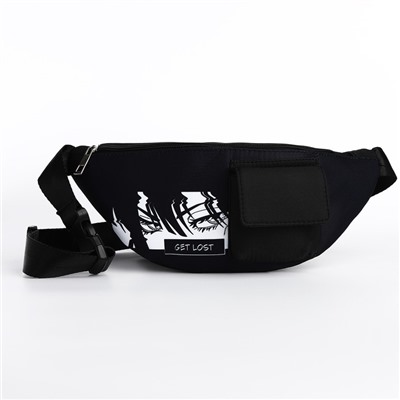 Сумка поясная текстильная с карманом Get lost 30×14×6 см