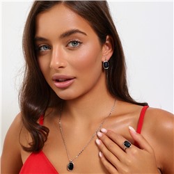 Комплект ювелирной бижутерии серьги, кулон и кольцо 17 р, покрытие посеребрение, вставка: искусственный кристалл, цвет: черный, арт.314.866-17