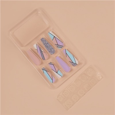 Накладные ногти «Графика», 12 шт., с клеевыми пластинами, форма балерина, разноцветные