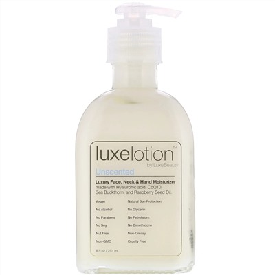 LuxeBeauty, Luxe Lotion, роскошное увлажняющее средство для лица, шеи и рук, без запаха, 251 мл (8,5 жидк. унции)
