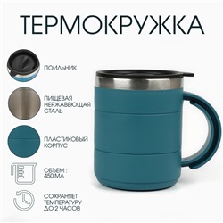 Термокружка «Мастер К», 450 мл, с ручкой, сохраняет тепло 2 ч, 11×8 см, голубая