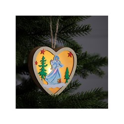 Ёлочная игрушка «Сердце со Снегурочкой», 11×2.5×10.5 см, 1 LED, от батареек, свечение тёплое белое