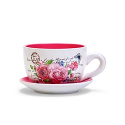 Горшок для цветов «Эмма», 1.3 л, 19×15×10 см, керамика, с поддоном, белый, розовый, Greengo