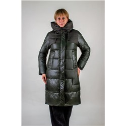 Зимняя удлиненная куртка с капюшоном арт. 221 (Темный хаки)