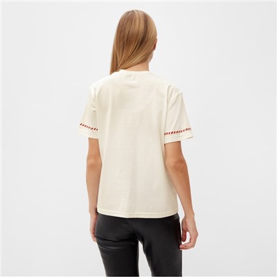 Футболка женская с красным кантом Basic line, молочная, размер 52