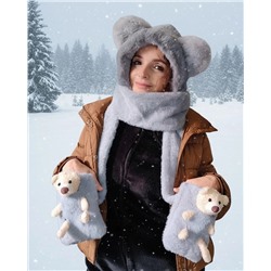 Шапка-шарф с ушками и шарфик