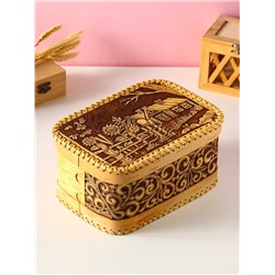 Хлебница-батонница с крышкой «Деревенька», 23×16×11 см, береста