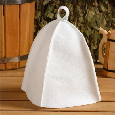 Шапка для бани и сауны, полиэфир 70%, шерсть 30%, белая