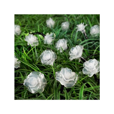 Гирлянда «Нить», 4.5 м, уличная, с насадками «Цветок», IP44, 30 LED, 2 режима, солнечная батарея, тёмная нить, свечение синее/фиолетовое/розовое