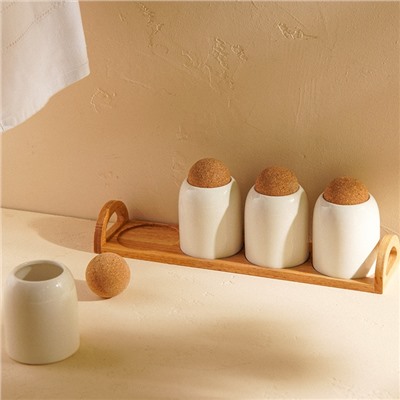 Банки для сыпучих SL Home «Тренто», набор 4 шт., на деревянной подставке, фарфор, белые