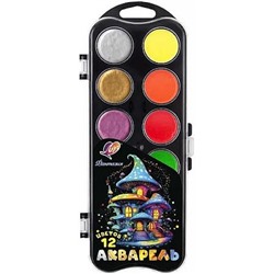 Краски акварельные медовые 12цв "ФАНТАЗИЯ" без кисти (флуоресц.+перламутр.) с европодвесом 35С 2306-08 Луч