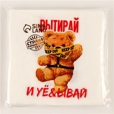 Салфетки бумажные 25×25 см «Мишка», набор 20 шт., 18+