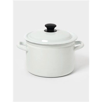 Кастрюля эмалированная, 4 л, d=21.3 см, с крышкой, цилиндрическая, без декора, белая