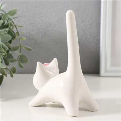 Фигурка керамика «Котик белый с длинным хвостом и розовым цветком», 9.4×5.3×14 см