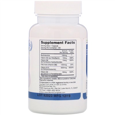 Benfotiamine Inc., Поддерживающая формула Multi-B при нейропатии, 150 мг, 120 капсул