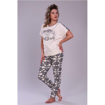 Пижама женская с брюками Э-2 (Молочный-серый)