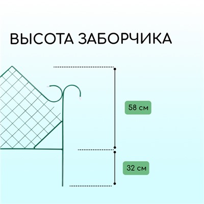 Ограждение декоративное, 90×500 см, 5 секций, металл, зелёное, «Ромб»