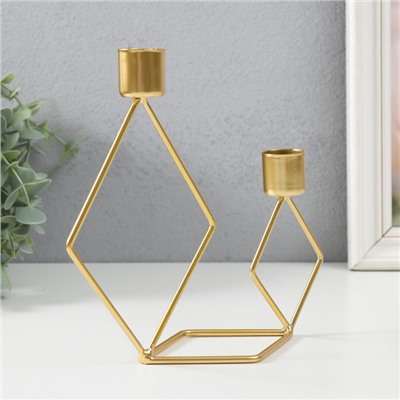Металлический подсвечник на 2 свечи «Геометрия. Ромбы», золото, d=2.3 см, 7.8×18×19 см