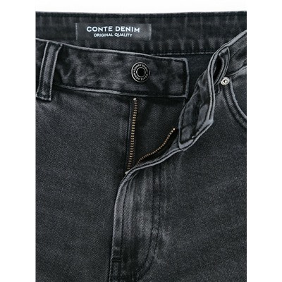 Актуальная коллекция CONTE CON-799 Чёрные джинсы straight ULTRA-LONG с эффектом потёртостей