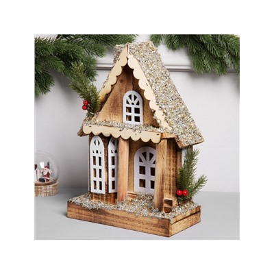 Фигура деревянная «Изба», 21×12×23 см, 5 LED, батарейки AAx2 (не в комплекте), свечение теплое белое