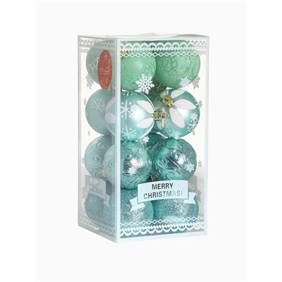 Ёлочные игрушки «Мелодия», шары новогодние, d=6 см, набор 16 шт., узор треск, зелёный