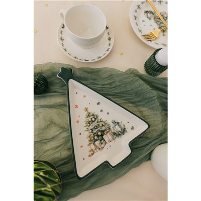 Тарелка новогодняя Доляна «Приближение чуда», 26×20×3 см, белая