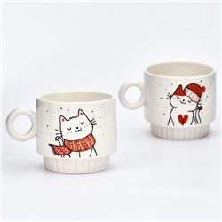 Кружки новогодние керамические «Снежные котики», 2 шт. по 250 мл