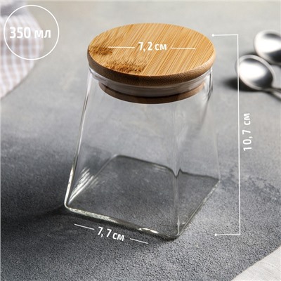 Банка стеклянная для хранения сыпучих продуктов «Эко. Трапеция», 350 мл, 7.5×10 см, с бамбуковой крышкой