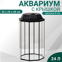 Аквариум «Восьмигранный» с крышкой, 24 литра, 25×25×45/50 см, чёрный