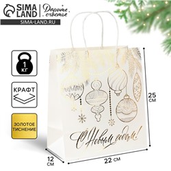Пакет подарочный новогодний крафтовый «С Новым годом», 22×25×12 см