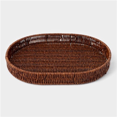 Корзинка для фруктов и хлеба Доляна «Огайо», 41×31×5 см, пластик, плетёная, овальная, коричневая