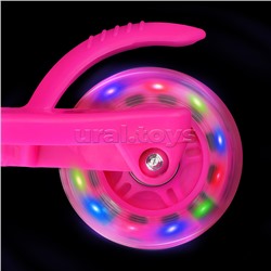 Самокат трёхколёсный ROCKET колёса световые PU, цвет розовый