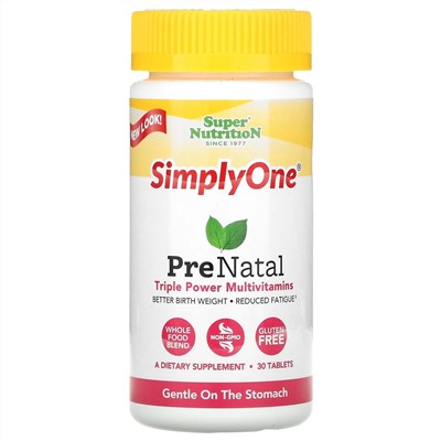 Super Nutrition, Simply One, пренатальные мультивитамины тройного действия, 30 таблеток