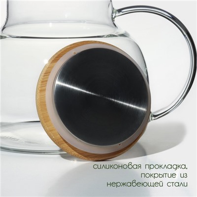 Заварочный чайник BellaTenero «Эко», 1 л, с бамбуковой крышкой, металлический фильтр, стекло