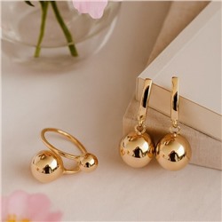 Комплект ювелирной бижутерии коллекция "Дубай" серьги и кольцо разъемное 19-20 р, покрытие позолота,  арт.217.372-19-20